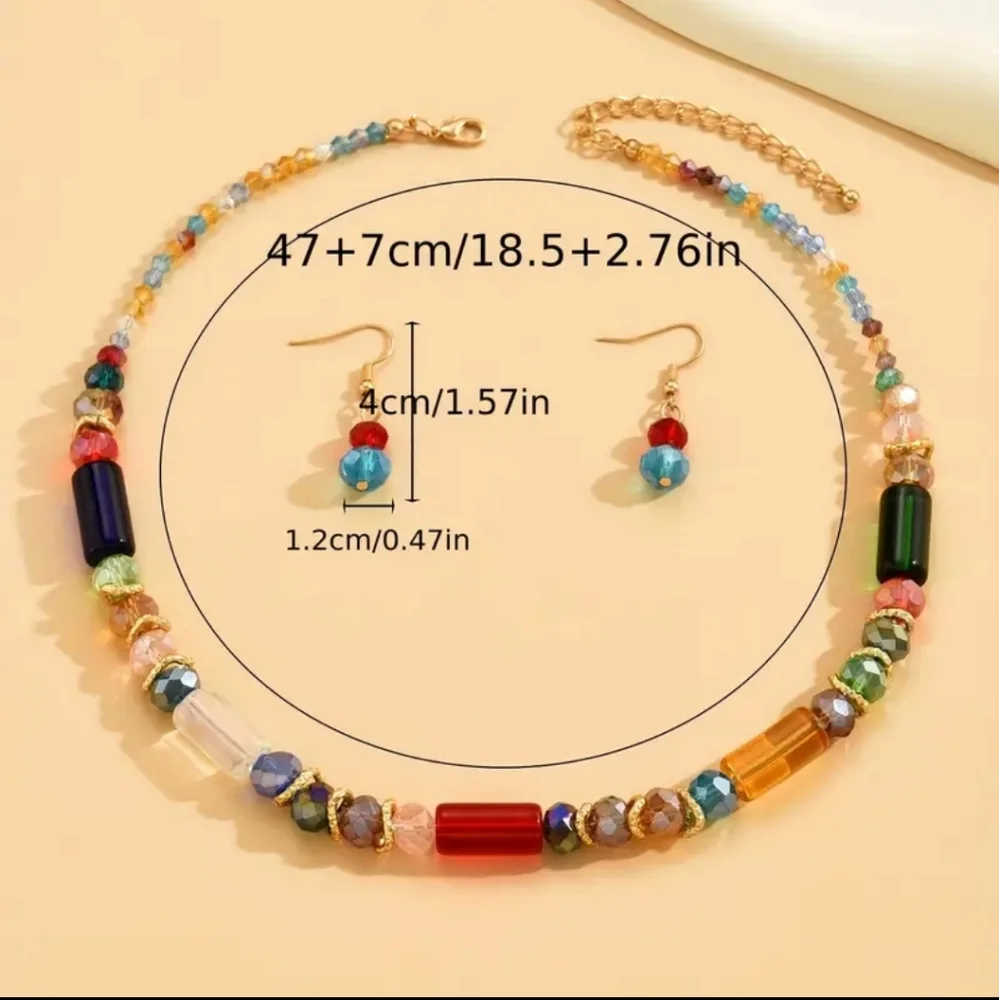 Handmade Charming Glass and Brass Necklace and Earring Set.